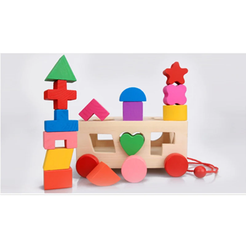 

Wooden Montessori Shape Matching Building Blocks Early Learning Educational Toys For Kids Children Congnition Drag Box Puzzles