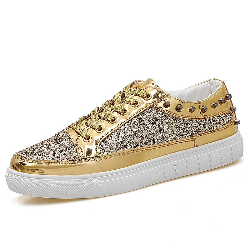 Plus Size 36-44 Men Skateboarding Shoes 2021 Autumn Women New Brand Sneakers Male Shiny Gold Sliver Black Walking Trainers