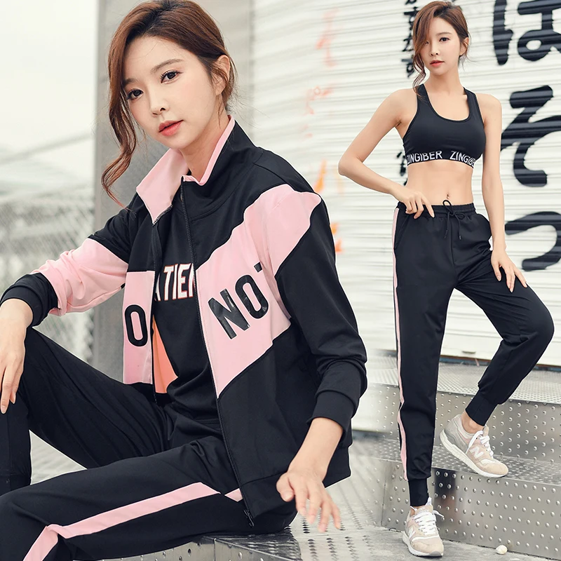 Женский комплект для фитнеса и йоги 4 в 1 черный бюстгальтер пиджак с надписью