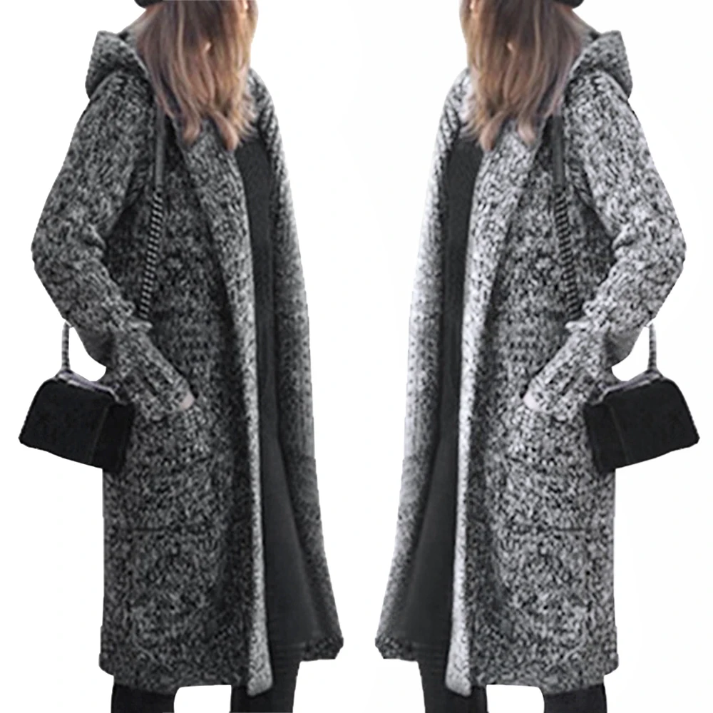 2019 Новый женский модный осенне-зимний длинный трикотажный свитер пальто