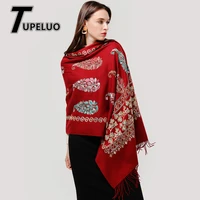 embroidery cashmere scarves women 2021 new winter blanket scarf thick warm shawls and wrap fashion tassels pashmina long echarpe