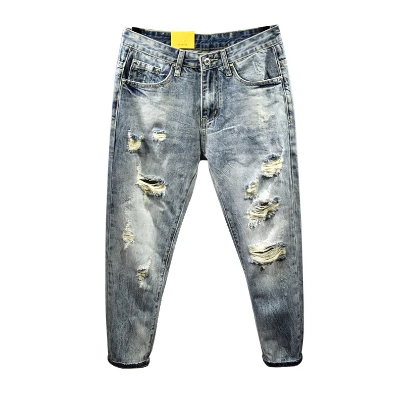 

Binding feet ripped denim jeans men's new Korean feet scratched beggar pants youth all-match ankle length teenagers pencil pants