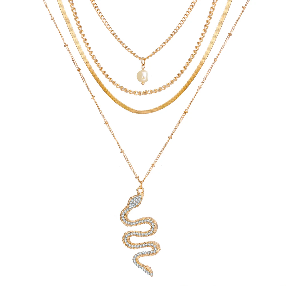 

DAXI Snake Pendant Crystal Necklace For Women Femme Beauty Chain Around The Neck Fashion Multi-Layer Clavicle Chain Necklace