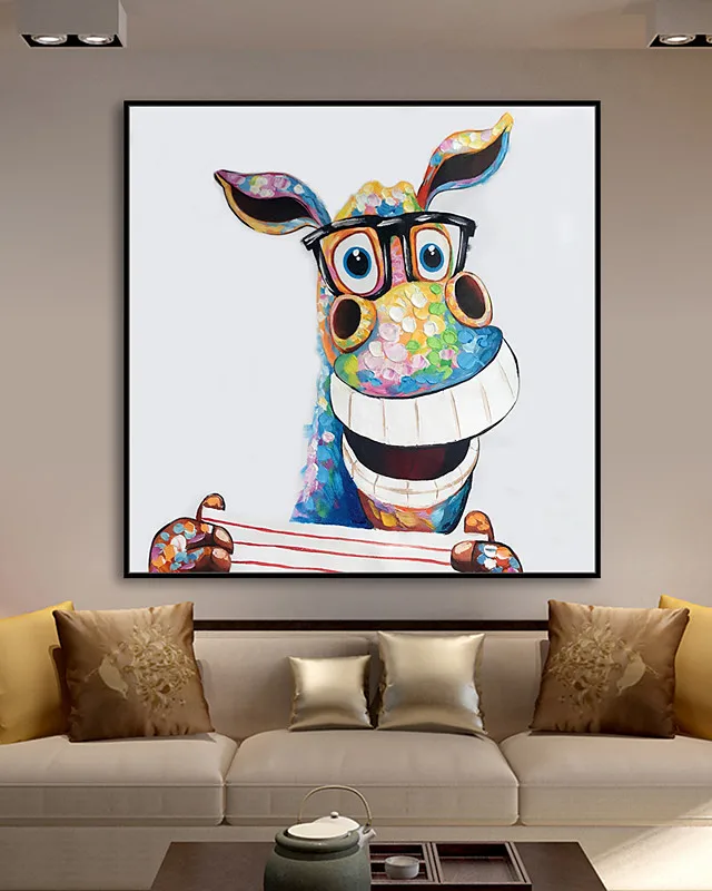

Large Size Hand Painted Oil Painting On Canvas Cartoon Cute Donkey Modern Home Decor Abstract Wall Art Picture For Living Room