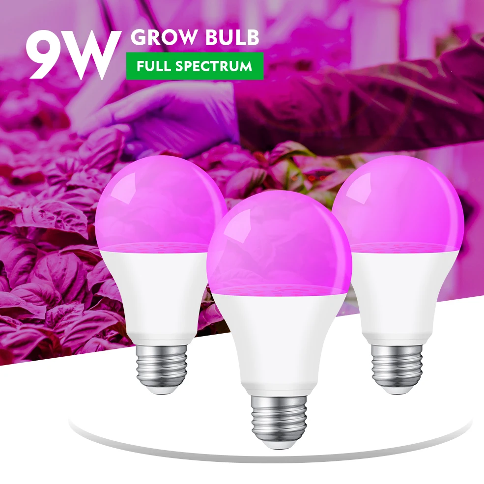 

Phyto LED E27 Hydroponic Growth Light LED Grow Bulb Full Spectrum 220V 110V 18 LEDs 9W Plant Flower Seedling Fitolamp Grow Box