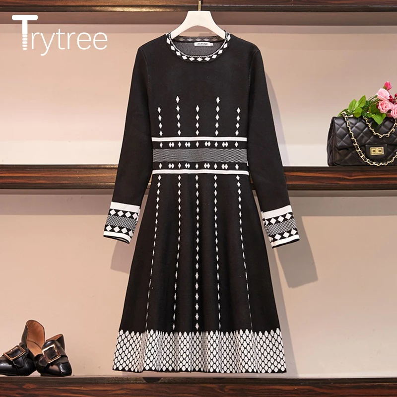 Trytree 2019 Осень Зима Женское Повседневное платье Элегантное с o образным вырезом
