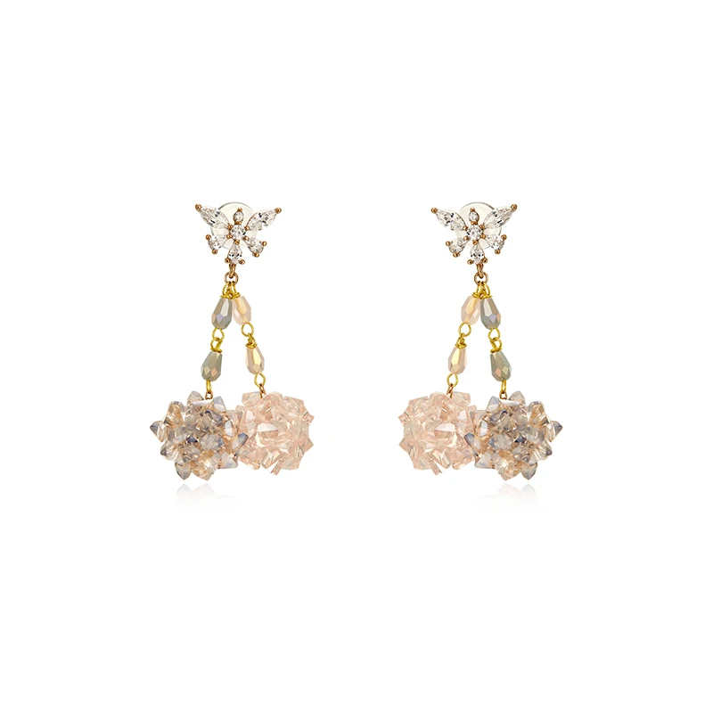 

Handmade luxury butterfly crystal ball pendant earrings temperament Joker earrings earrings women