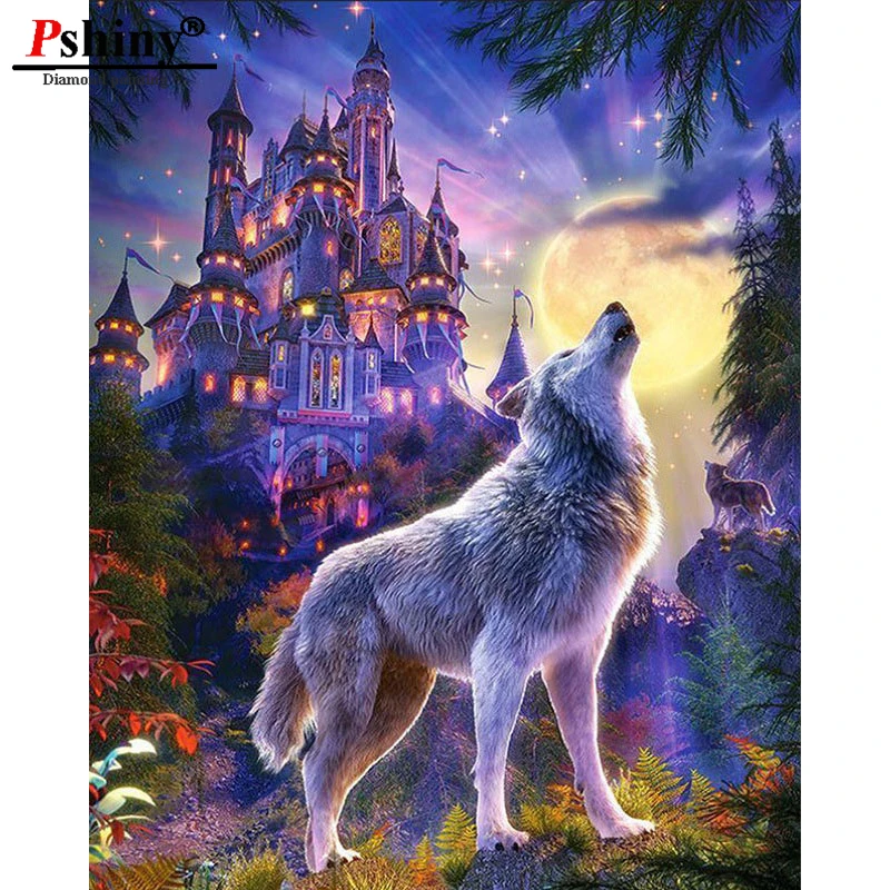 Алмазная вышивка 5d &quotсделай сам&quot замок мечты крестиком животное волк домашний