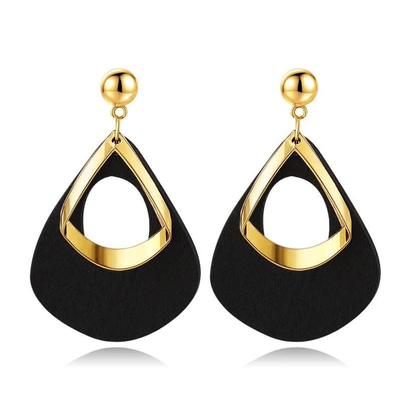 Black 2 X& P новые модные серьги деревянные висячие серьги для женщин массивные геометрические свисающие серьги с бриллиантами Винтажные Ювелирные Изделия - Окраска металла: Black 2