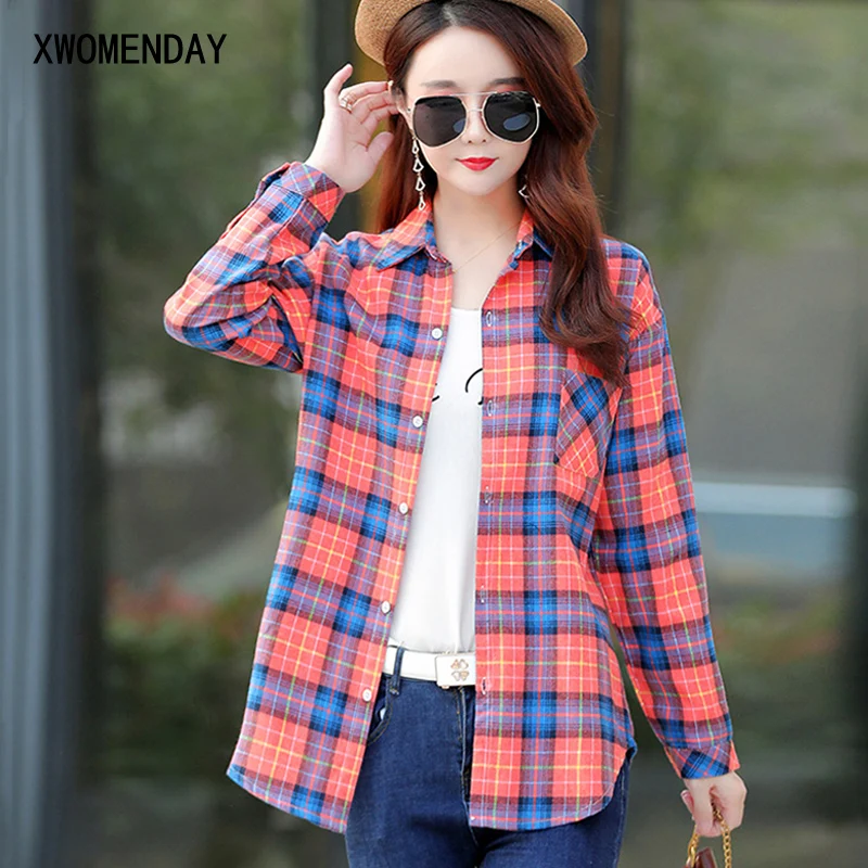 

рубашка женская свободного больших размеров, хлопок, один карман, пуговица, клетчатая рубашка, куртка рубашка, топ с длинным рукавом, лонгсл...