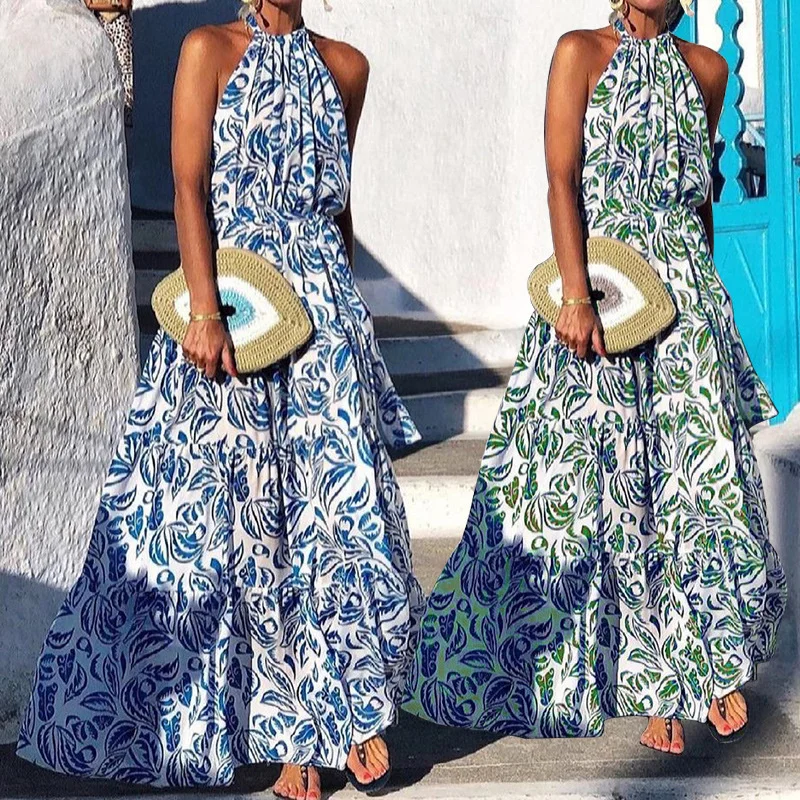 

1639# new fashion sexy floral open back dress Bohemian skirt