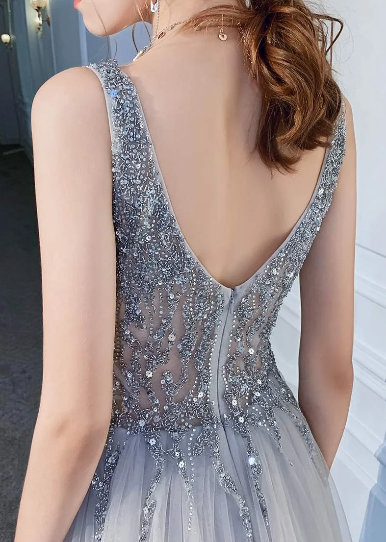 Сексуальное длинное вечернее платье с V-образным вырезом и Боковым Разрезом