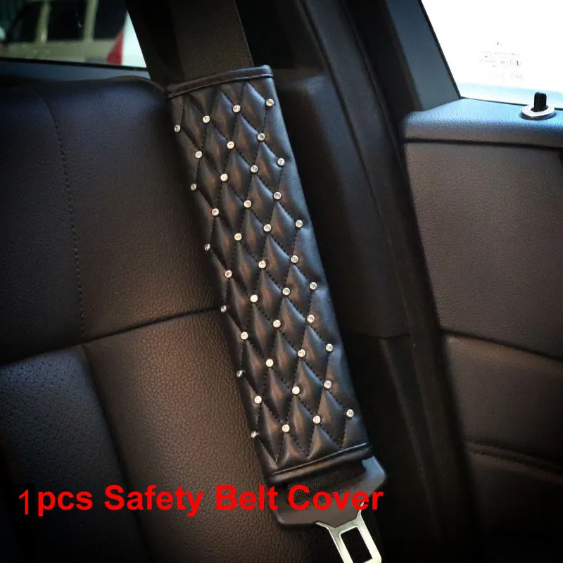 1pcs seat belt cover Модный хрустальный автомобильный ремень безопасности, кожаный чехол, стразы, наплечная Накладка для автомобиля, чехол для переключения передач, аксессуары для салона автомобиля - Название цвета: 1pcs seat belt cover