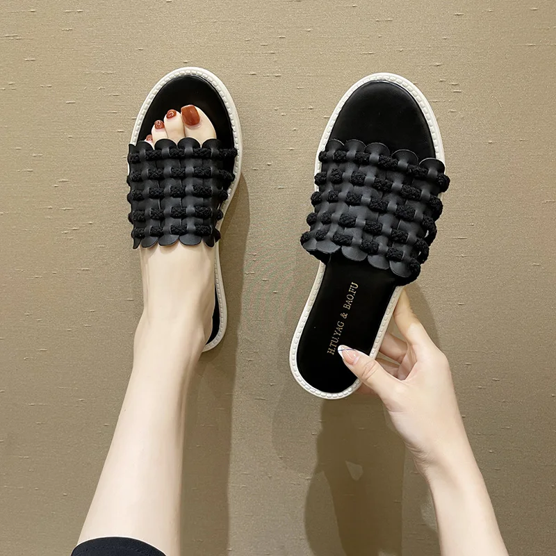

Shoes Woman 2021 Slippers Casual Pantofle Luxury Summer New Flat Rome Slides PU Basic Fashion Shoes Woman 2021 Slippers Casual P