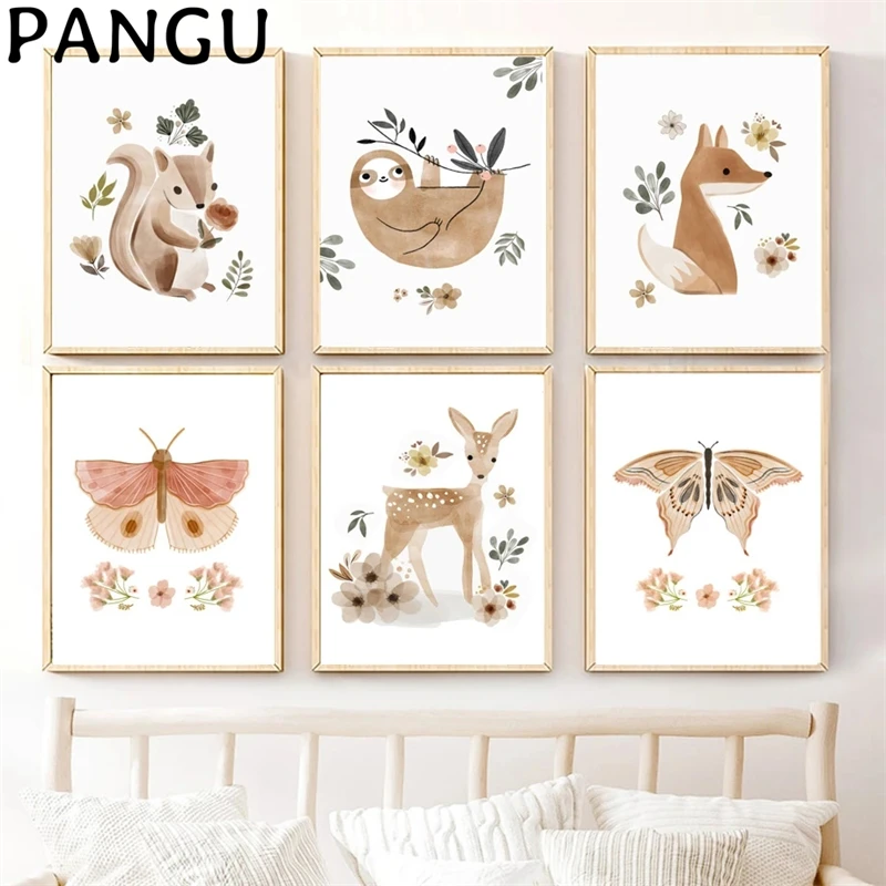 

Бохо белка Ленивец лиса олень бабочка медведь слон настенная живопись на холсте постеры и принты настенные картины декор детской комнаты