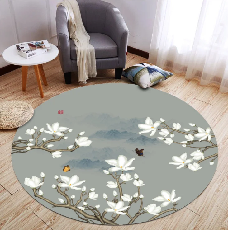 

StarBlue-HGS Oriental Element Round Mat Geometrical Grid Doormats Rug Carpet for Bedroom Indoor Outdoor Throw Rug