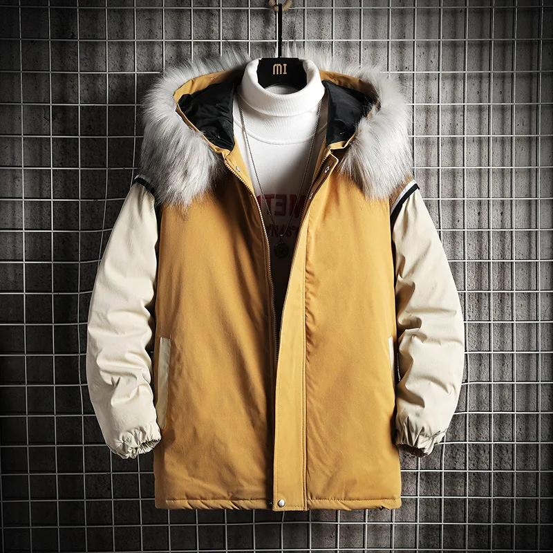Мужская теплая парка на молнии зимняя ветрозащитная куртка с капюшоном и мехом