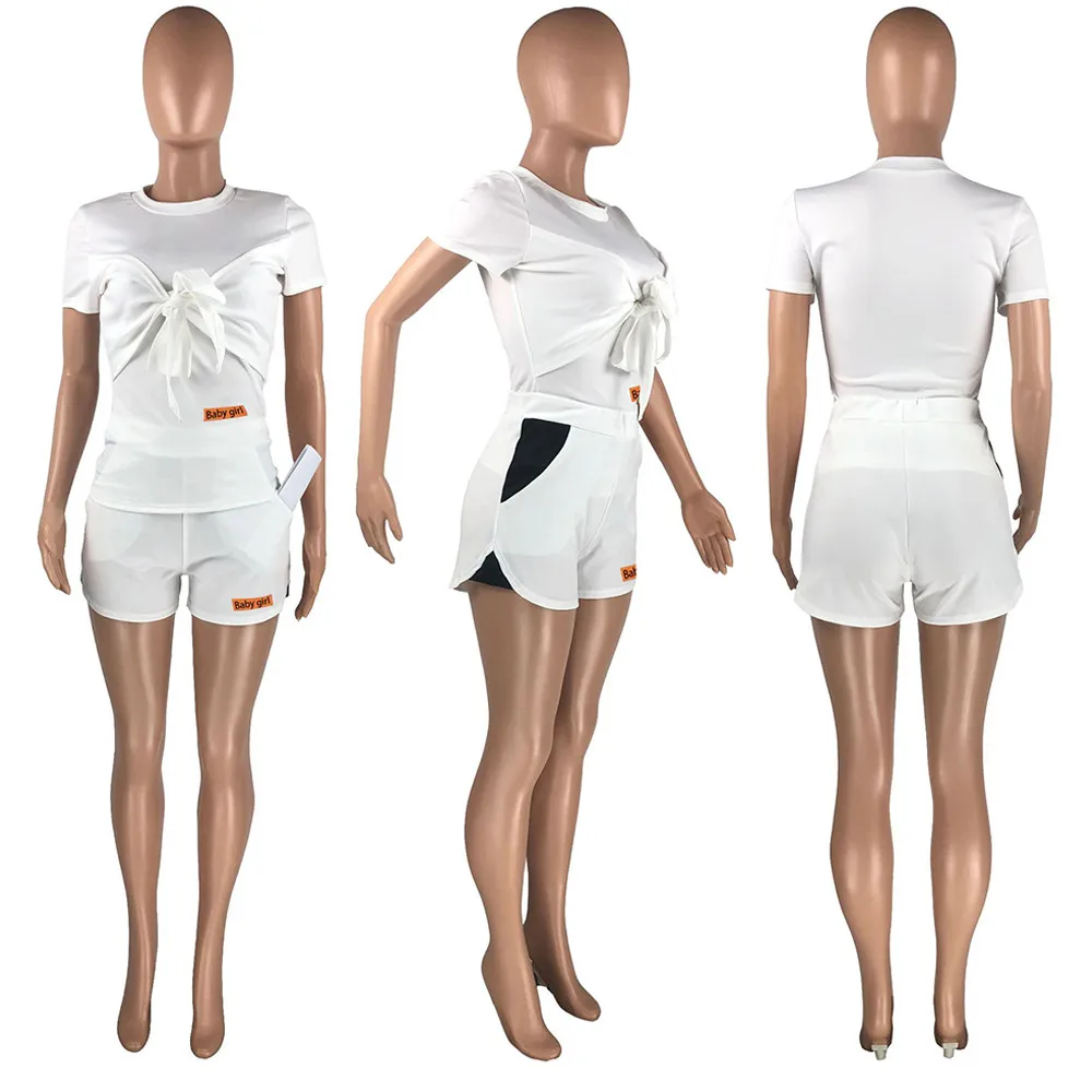

Y2K Clothes for Women Streetwear Bow Tied Front Short Sleeve Bandage Crop Top T-shirt and Biker Short Activewear 2 Piece Suit