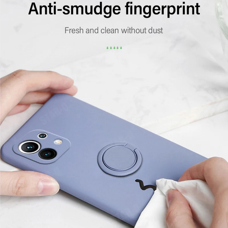 Жидкий силиконовый чехол с кольцом-держателем для телефона Xiaomi Mi 11 Lite 5g Ne 10 9 8 Se Mi11
