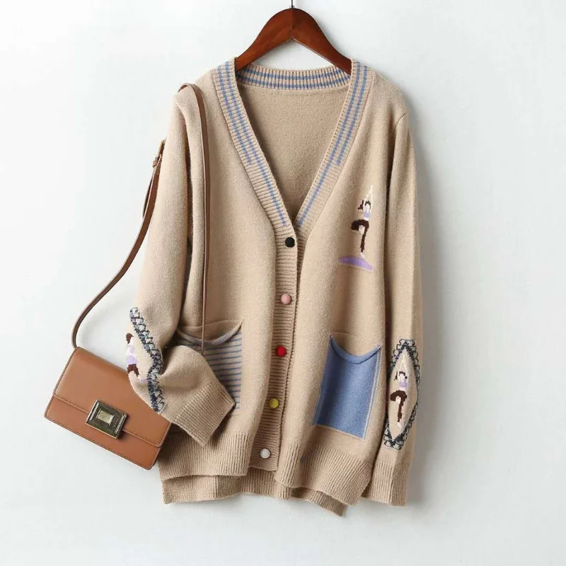 

Women's knitted jacket 2021 new autumn and winter Korean version of the V-neck fashion outer cardigan sweater women QQ-046