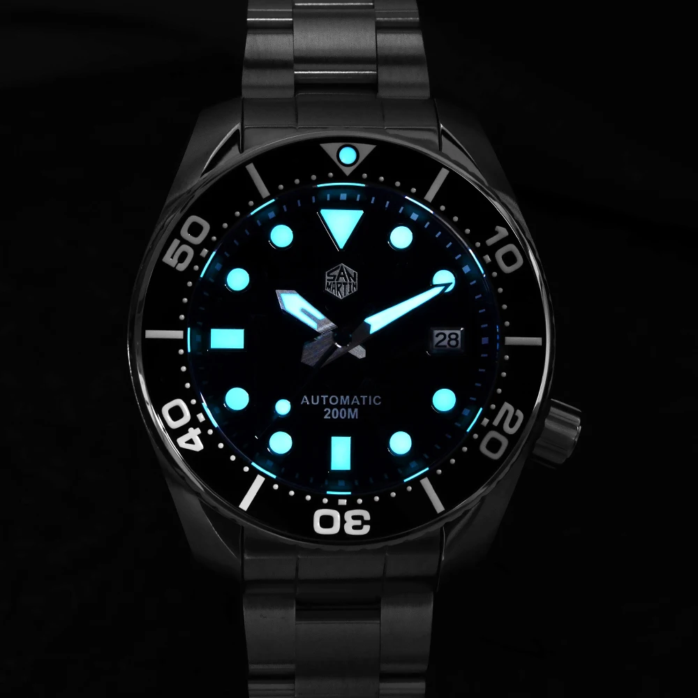 

San Martin Diver MM200 NH35 Men Automatic Mechanical Watches Luxury Sapphire Ceramic Bezel 20Bar BGW-9 Luminous Date Window