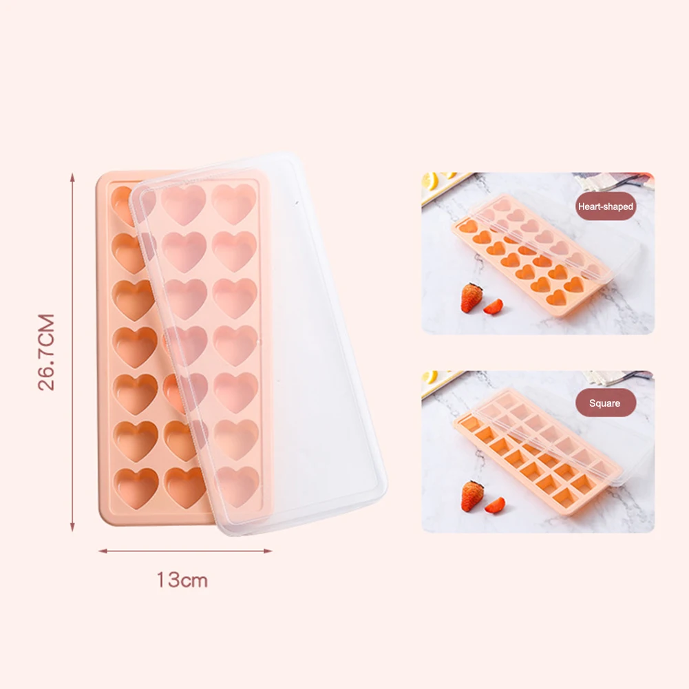 

21 Holes Heart Shape Ice Tray Silicone DIY Ice Block Mold Storage Box Ice Cream Chocolate Container Kitchen Bar Supplies
