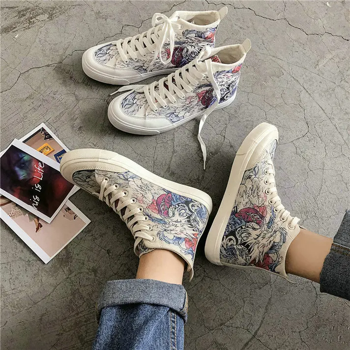New Spring High Top Men Casual Vulcanize Shoes Boy Fashion Breathable Canvas Sneakers Graffiti Maker Comfortable Shoes A317