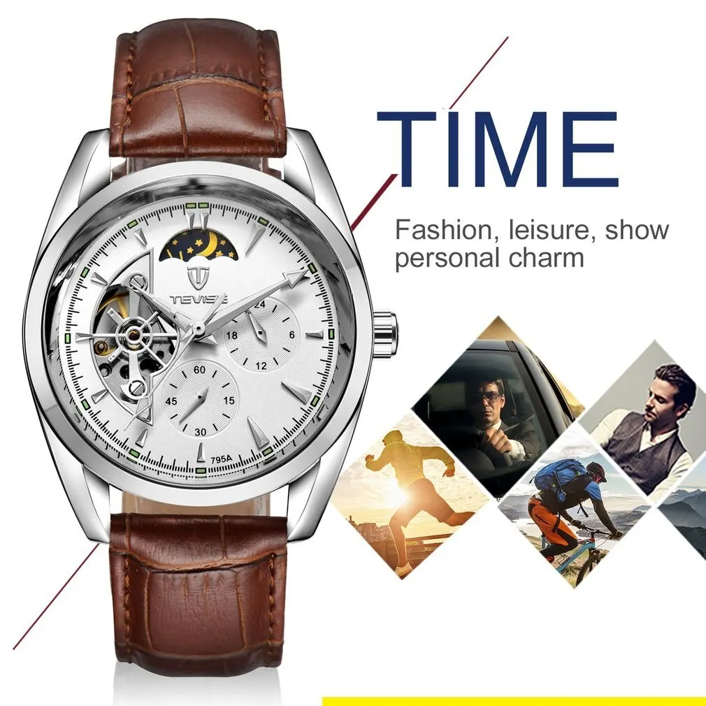 men watch top brand mens mechanical watches automatic tourbillon skeleton watch men calendar hollow out dial leather strap hot free global shipping