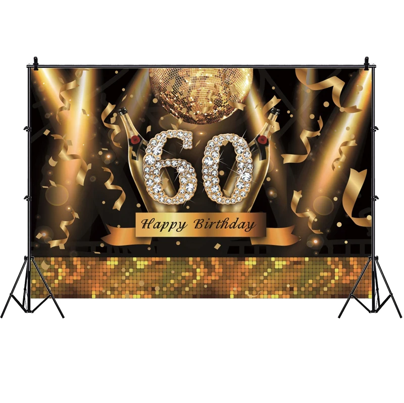 Фон для фотосъемки с изображением черного золота 60-го дня рождения женщин и