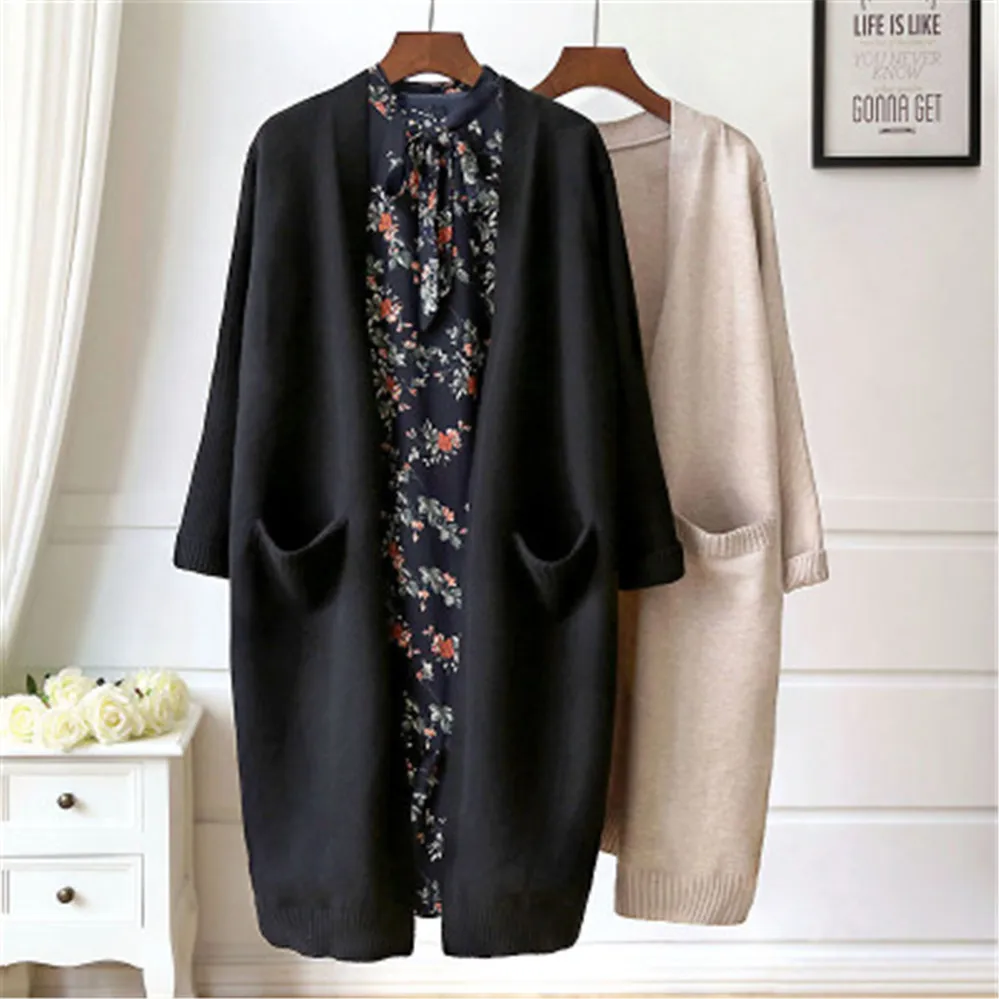 

Female Coat Cardigan Knitted Sweater Women Autumn Winter Casual Pure Color V-Neck Long Sleeve Cardigans Pocket Sweaters