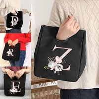 women bag tote canvas thermal lunch baghandbags eco shopper storage bags2022 pink flower print folding storage travel bags