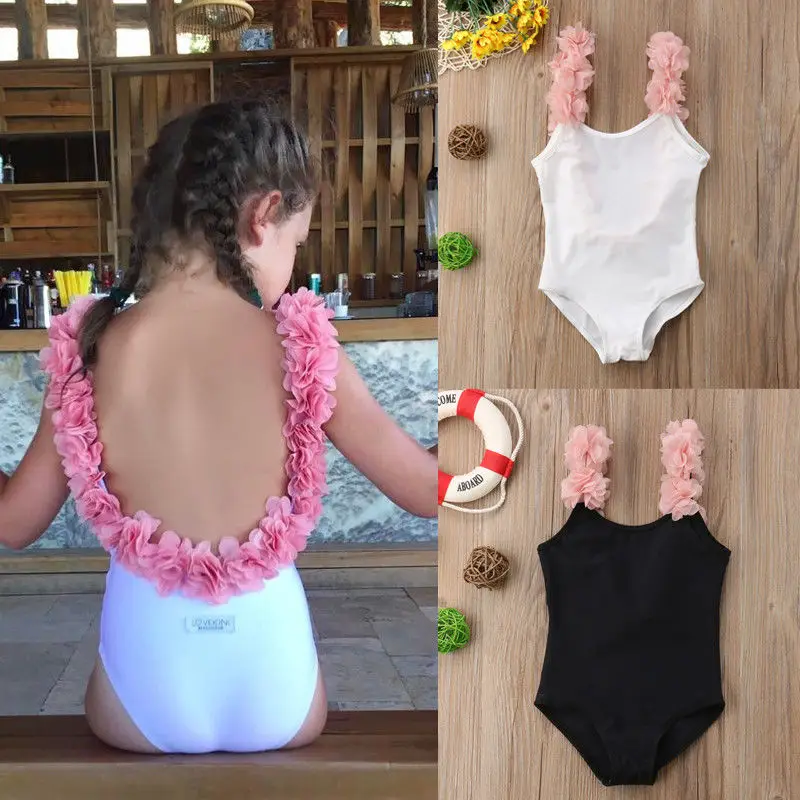 

One Piece Baby Girl 3D Floral Flower Strap Bathing Suit Backless Swimsuit Swimwear Swimming Sui
