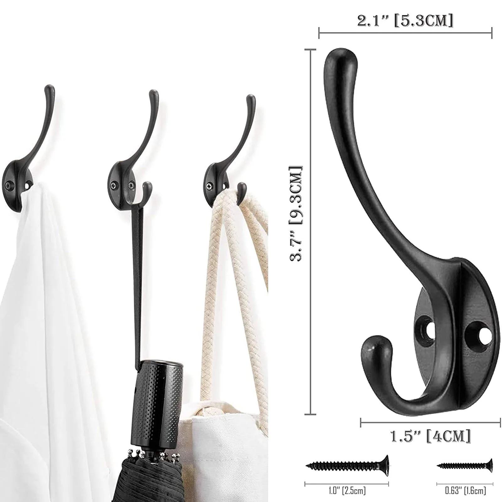 

10 Pack Heavy Duty Dual Coat Hooks Wall Mounted With 20 Screws For Home, Kitchen, Workplace Hook Home Storage