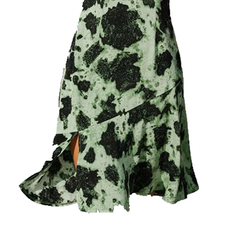 

Women's Dress Summer Beach Holiday 2021 Fashion Green Sexy V-Neck Print Floral Large Size Loose Korean Style Short-Sleeve Skirt