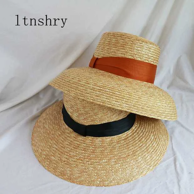 2019 Summer Ribbon hat Wide side sun cap Women Wheat Panama style Straw Hats 11cm Wide Brim Holiday Beach Hat Ladies Sun Cap