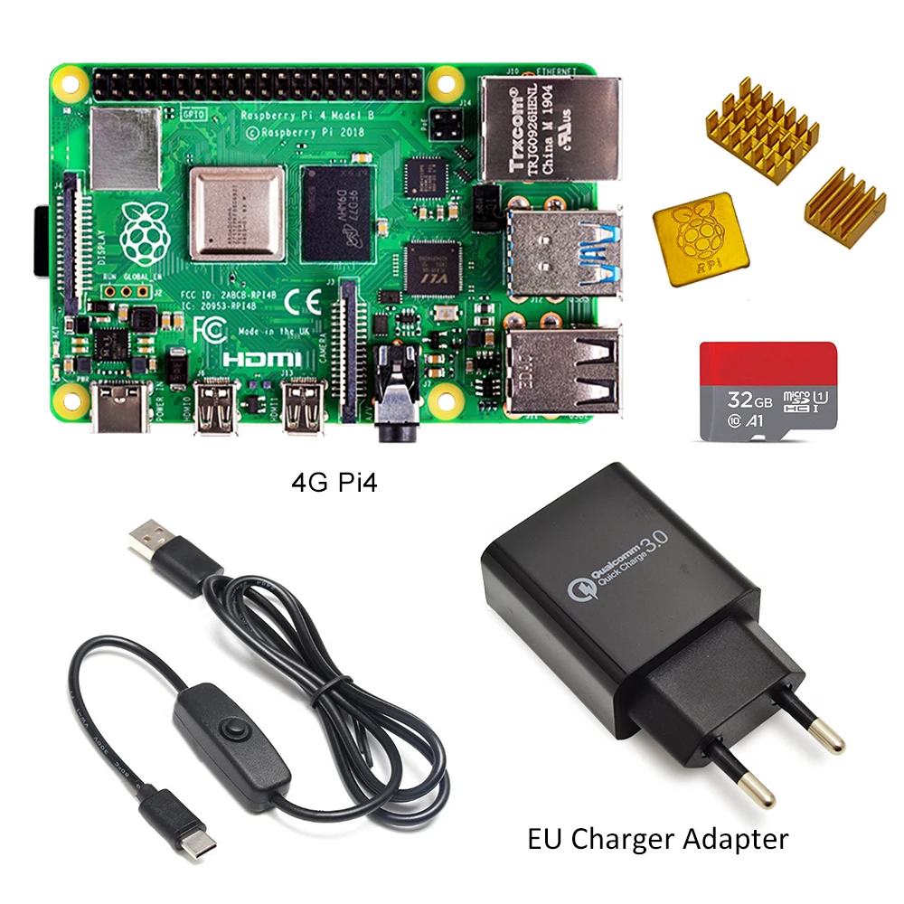 

2019 new Original Raspberry Pi 4 Model B 2GB/4GB Starter Kit with power switch line EU/US Charger Adapte and 32G TF card
