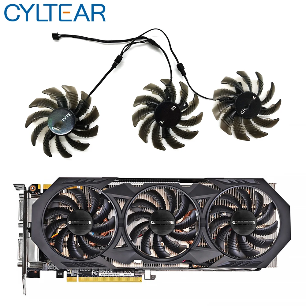 3pin 75 мм T128010SM PLD08010S12H GTX970 VGA охлаждающий вентилятор GPU для видеокарт Gigabyte GTX 970 Windforce G1, 3 шт. - изображение