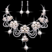womens luxury rhinestone faux pearl necklace earring wedding bridal jewelry set