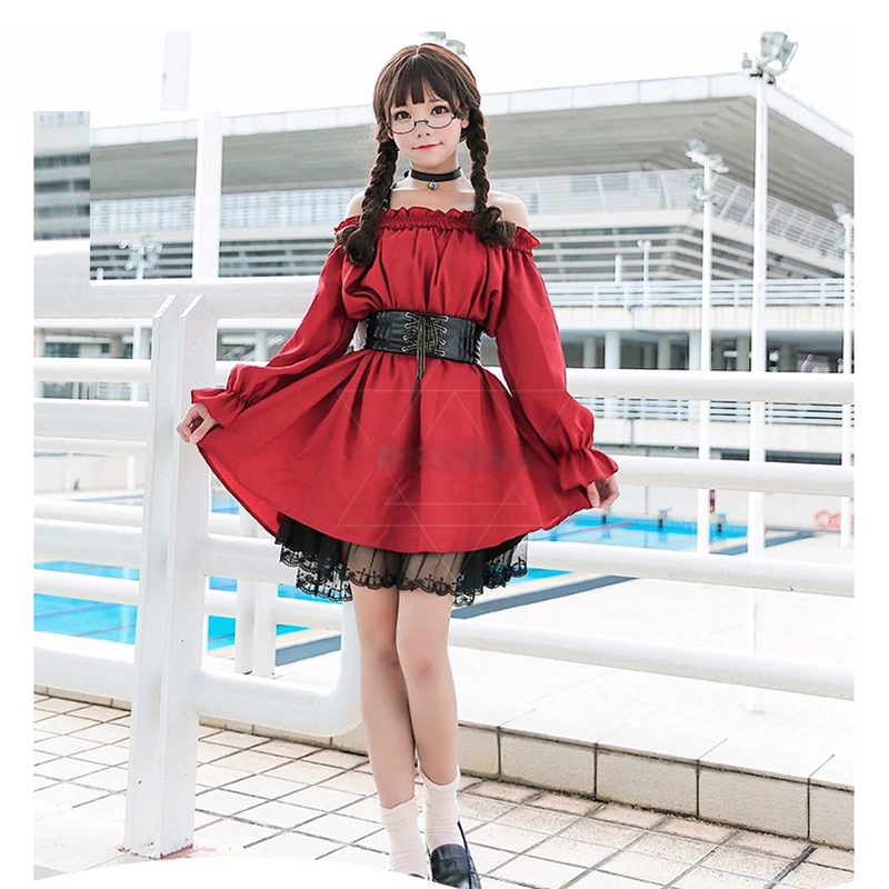 Для взрослых Аниме Косплей Костюм Горничной женский сладкое красное вино в