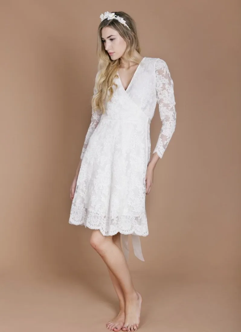 

Женское свадебное платье с длинным рукавом, винтажное ТРАПЕЦИЕВИДНОЕ платье до колен с V-образным вырезом в стиле бохо, лето 2020