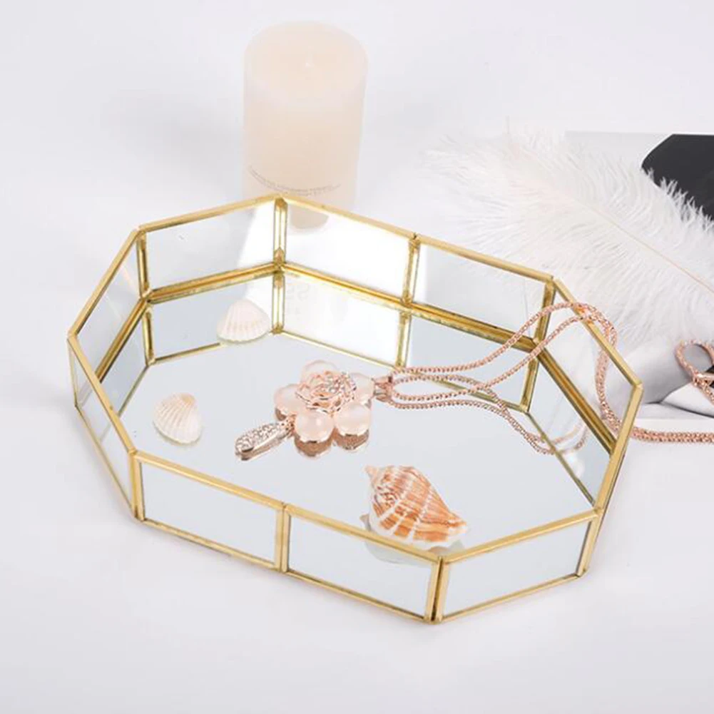 

2020 Glass Storage Tray Organizer Jewelry Cosmetic Container Display Holder Decor cosmetic make-up Organizer Storage Box Case