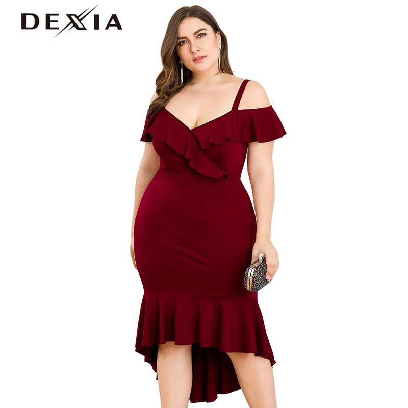 DEXIA/Большие размеры 3XL 4XL красные платья женское винтажное платье с оборками на