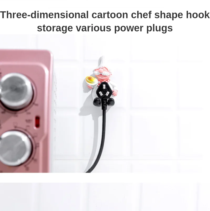 

Creative Cartoon Chef Shape Power Cord Storage Hook Kitchen Plug Hook Homr Strong Sticking Hook Household Plug Finishing Rack