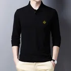 Рубашка-поло Ymwmhu мужская с длинным рукавом, модная повседневная однотонная приталенная рубашка-поло с графическим принтом, корейский стиль