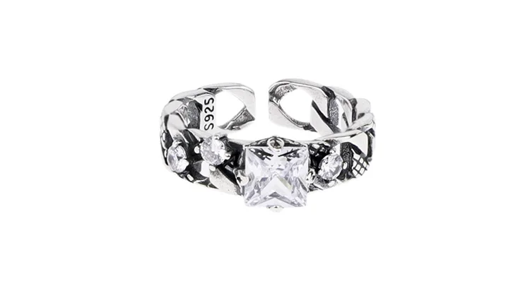 

S925 Cuban Ling Ring GRGR Fashion Brand Sterling Silver Cuban Link Chain Green Stone Ring Male Hip Hop Female Ring