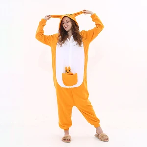Зимние взрослые ползунки кенгуру пижамы Аниме Костюм Кенгуру пижама в виде животного женские пижамы мужские флисовые пижамы