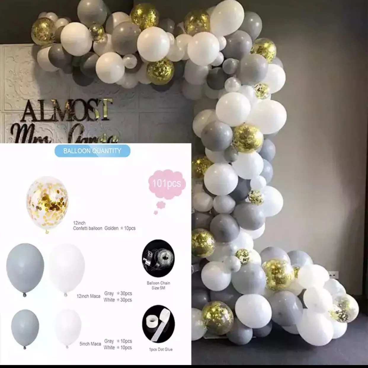 

Gray Metal Balloon Chain Suit Male and Female God Couple Party Party Venue Layout Background Decoration