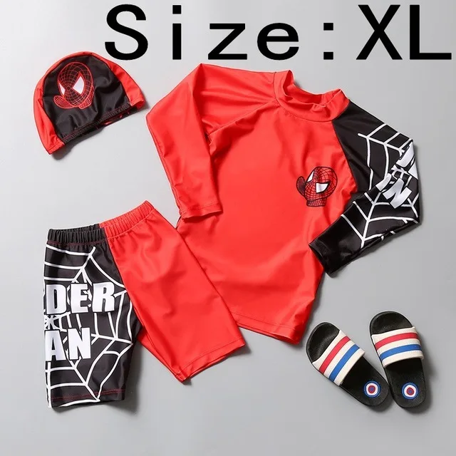 Red XL Новинка; купальный костюм для маленьких мальчиков+ шапочка; комплект из 3 предметов; милый синий купальный костюм; одежда для купания с героями мультфильмов для маленьких детей - Цвет: Red XL
