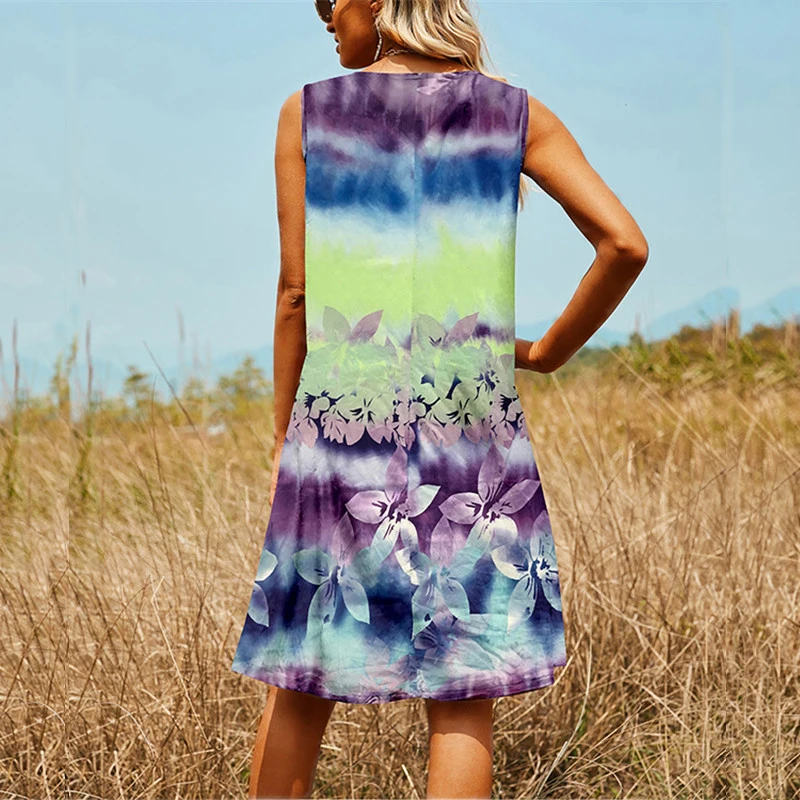 

Summer Dresses Printed Women Midi Dresses Fashion Retro Ladies Party Costume Loose Women Sleeveless Dress Female Casual Clothes