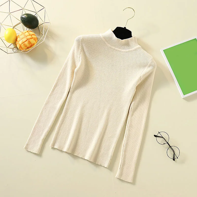 Зимние вязаные женские свитера и невысокая горловина милые корейские пуловеры